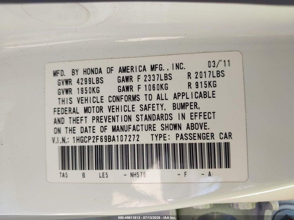 1HGCP2F69BA107272 2011 HONDA ACCORD photo no. 9