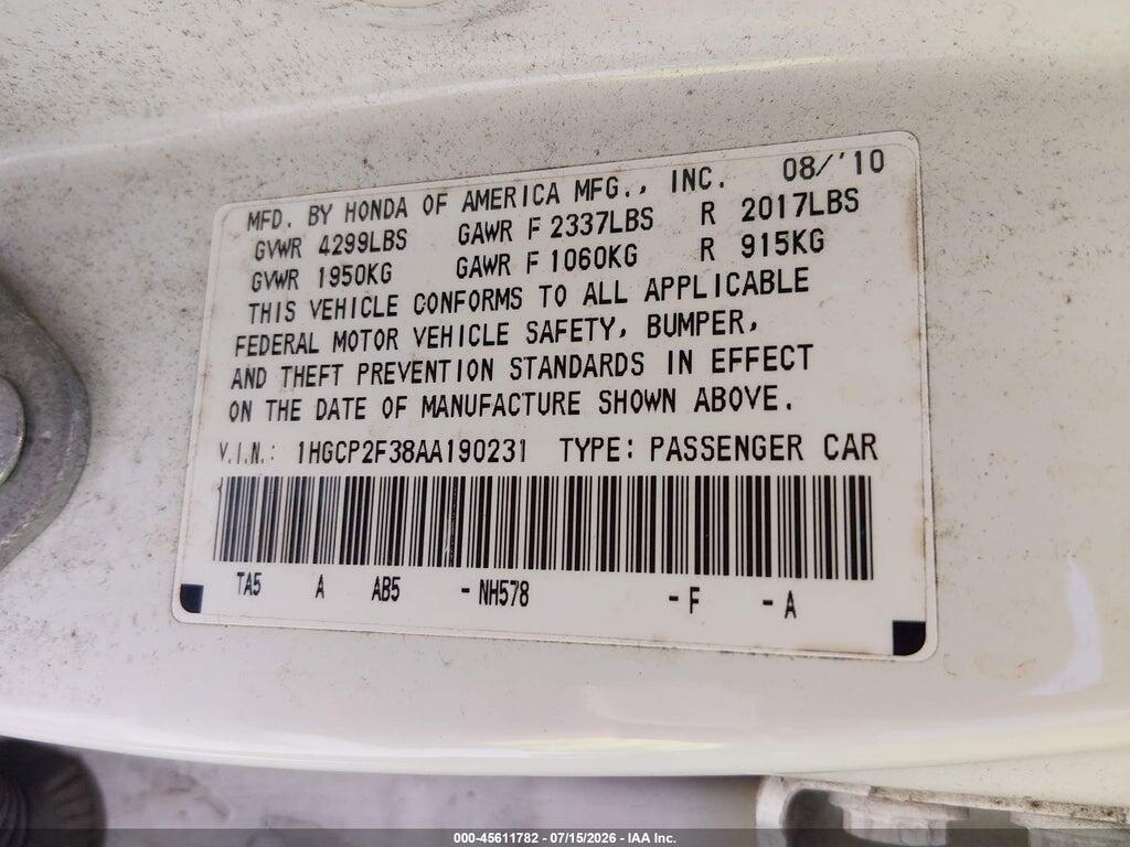 1HGCP2F38AA190231 2010 HONDA ACCORD photo no. 9