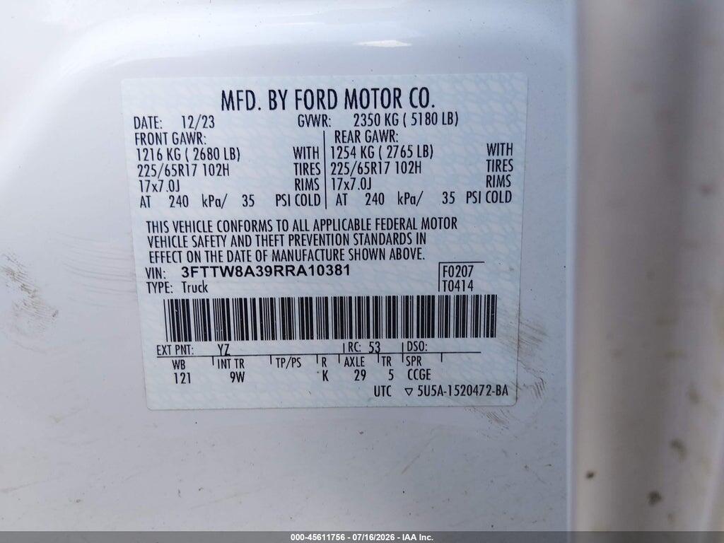 3FTTW8A39RRA10381 2024 FORD MAVERICK photo no. 9