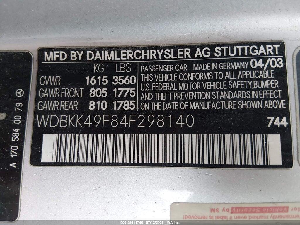WDBKK49F84F298140 2004 MERCEDES-BENZ SLK 230 photo no. 9