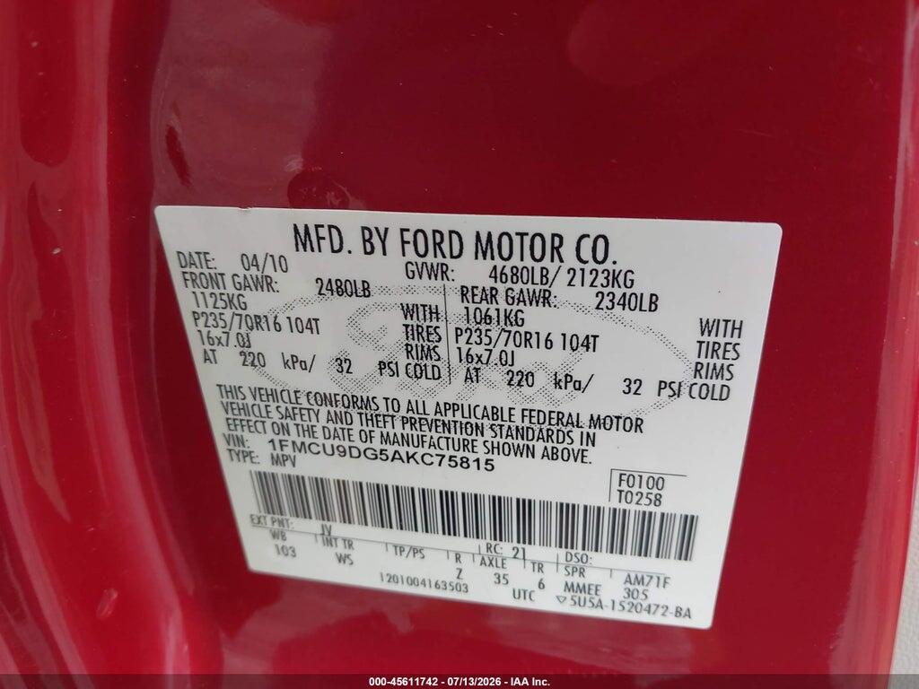1FMCU9DG5AKC75815 2010 FORD ESCAPE photo no. 9