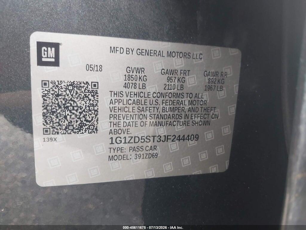 1G1ZD5ST3JF244409 2018 CHEVROLET MALIBU photo no. 9
