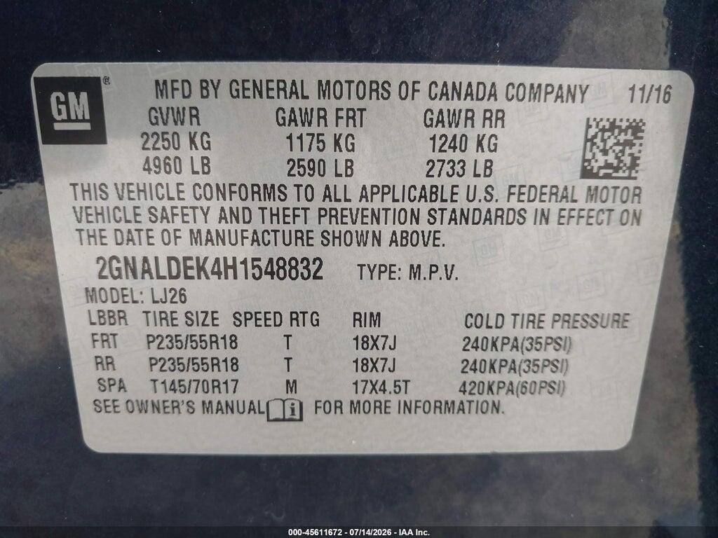 2GNALDEK4H1548832 2017 CHEVROLET EQUINOX photo no. 9