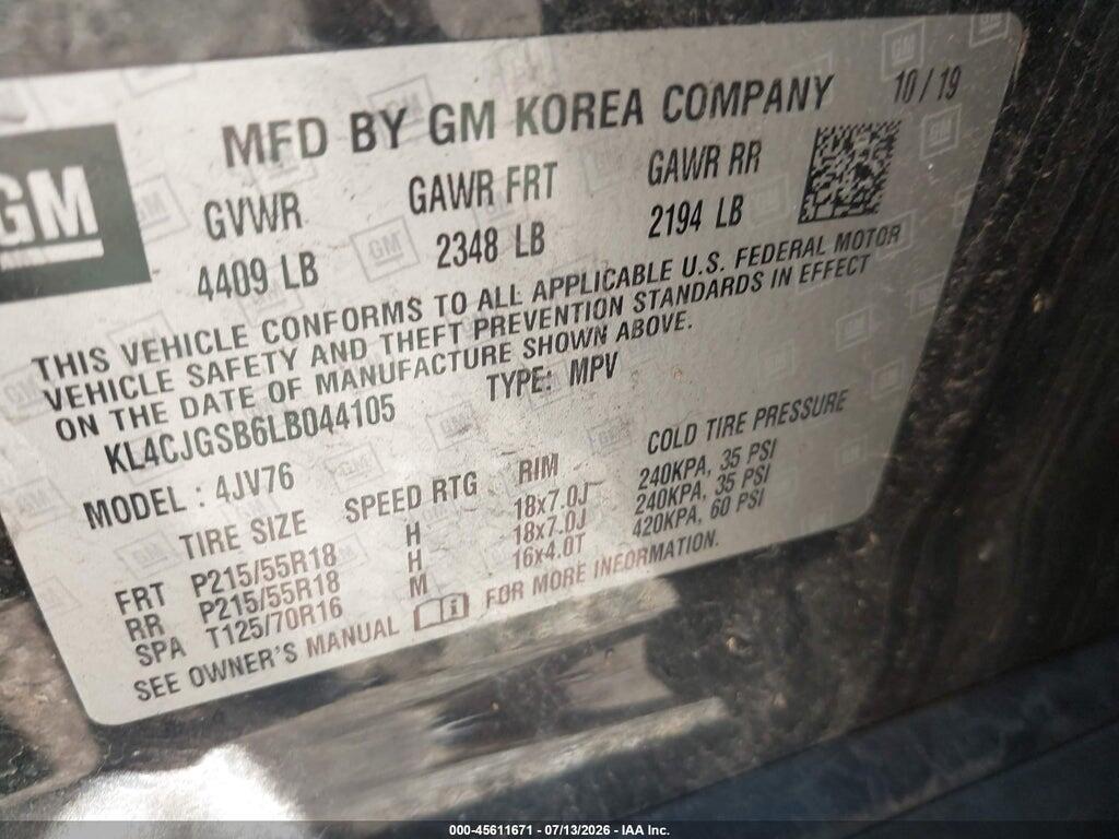 KL4CJGSB6LB044105 2020 BUICK ENCORE photo no. 9