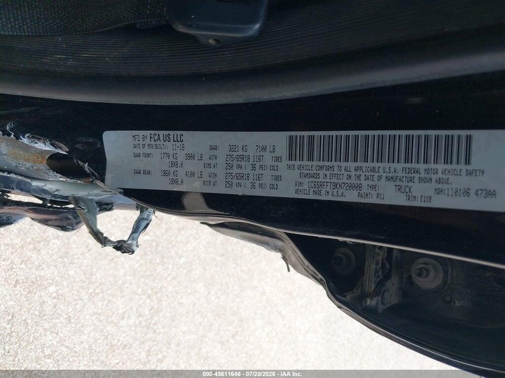1C6SRFFT9KN720008 2019 RAM 1500 photo no. 9