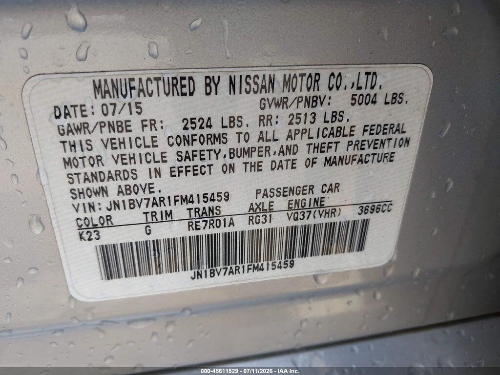 JN1BV7AR1FM415459 2015 INFINITI Q50 photo no. 9