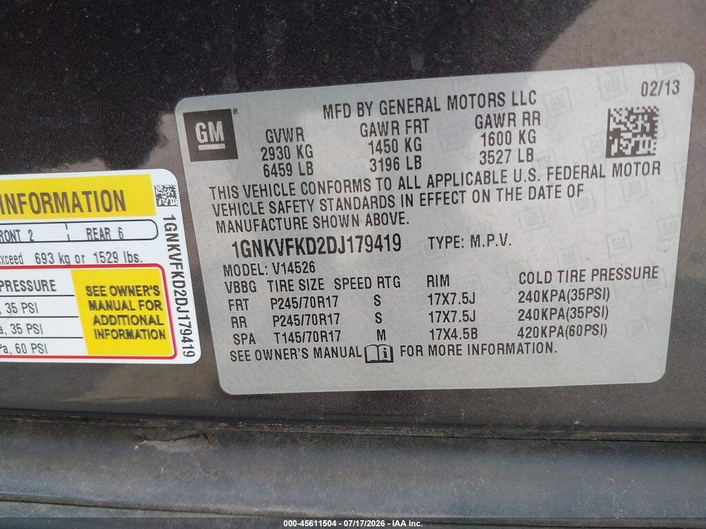 1GNKVFKD2DJ179419 2013 CHEVROLET TRAVERSE photo no. 9