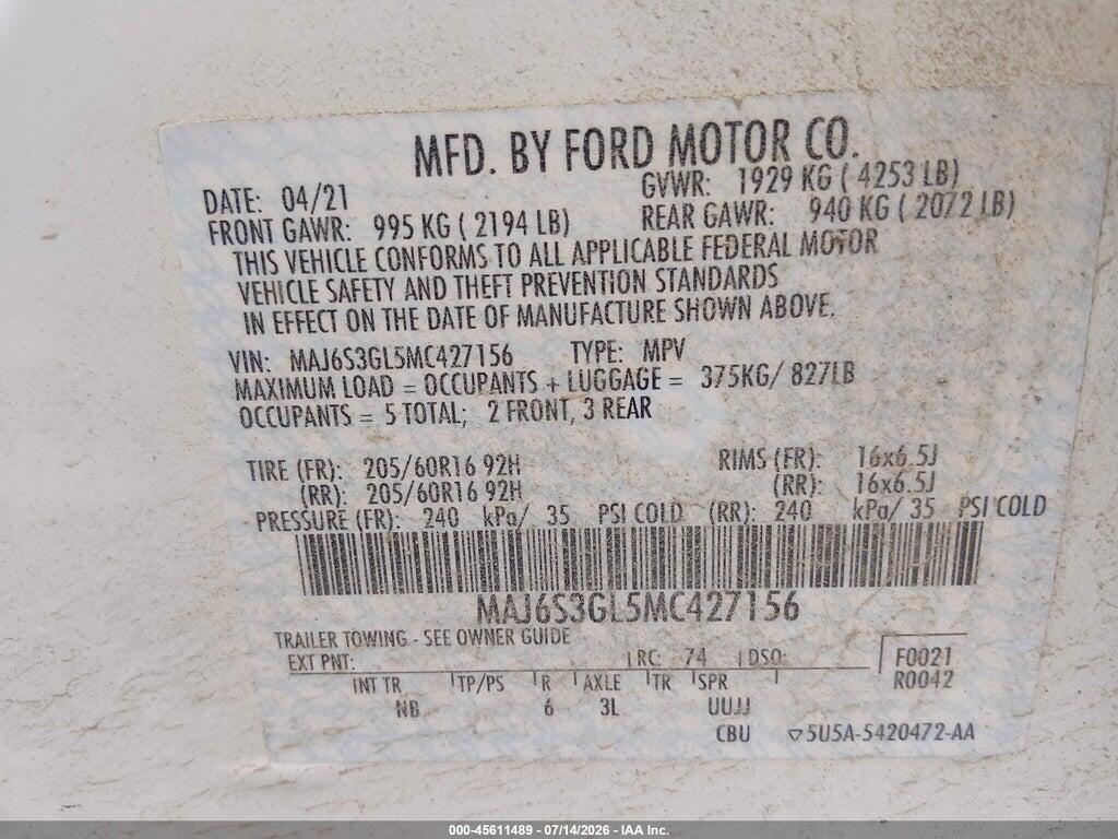 MAJ6S3GL5MC427156 2021 FORD ECOSPORT photo no. 9