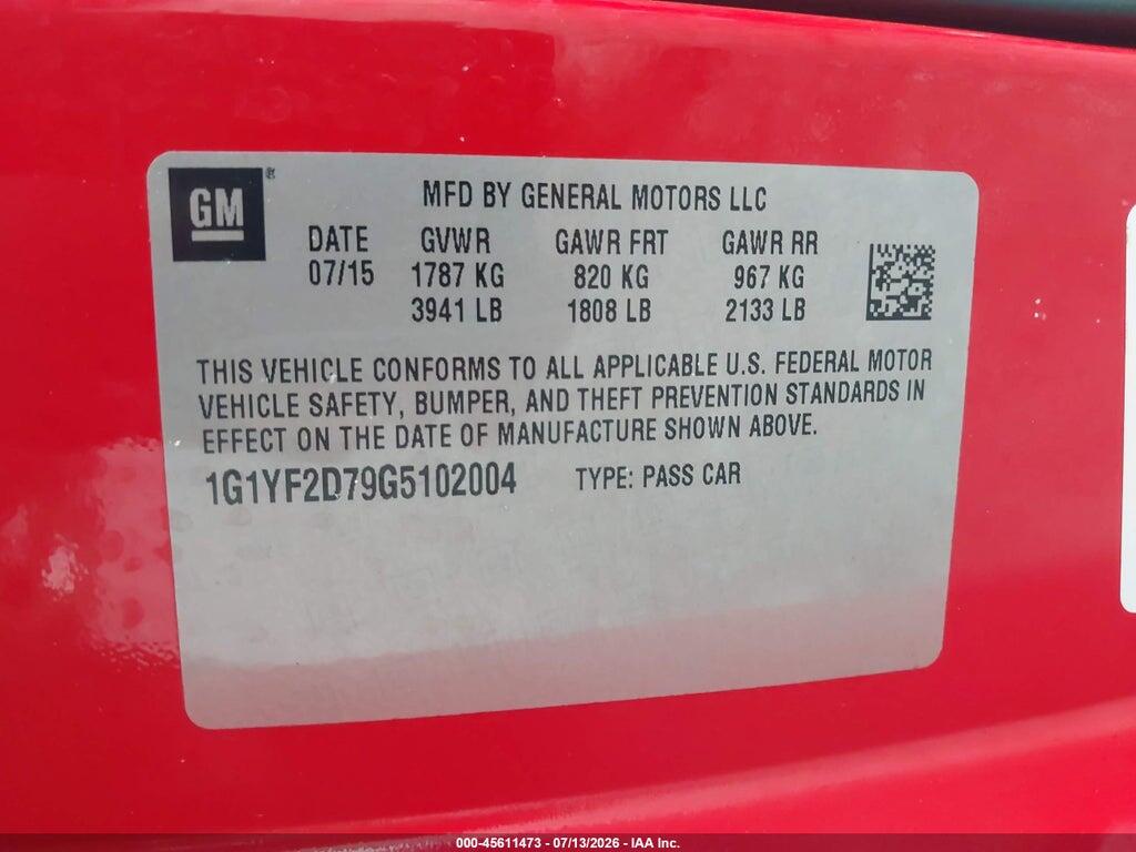 1G1YF2D79G5102004 2016 CHEVROLET CORVETTE photo no. 9