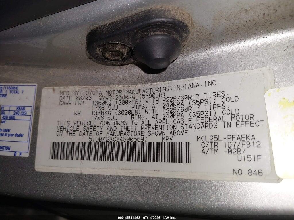 5TDBA23C84S005697 2004 TOYOTA SIENNA photo no. 9