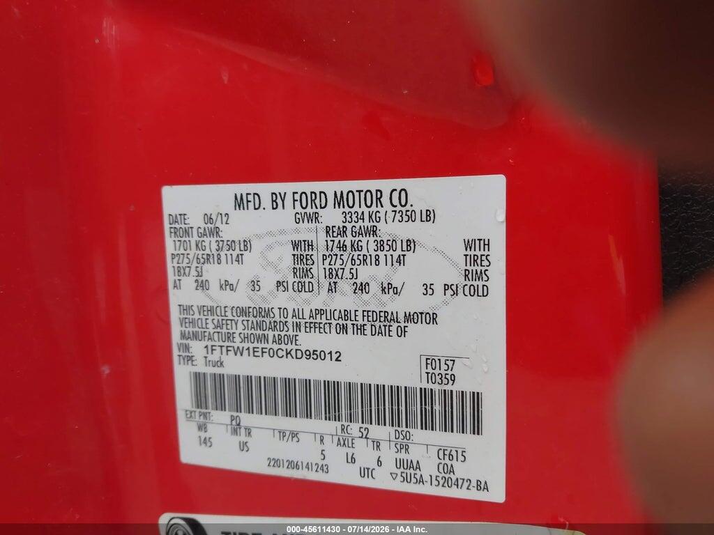 1FTFW1EF0CKD95012 2012 FORD F-150 photo no. 9