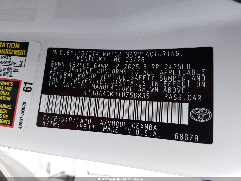 4T1DAACK1TU756835 2026 TOYOTA CAMRY photo no. 9