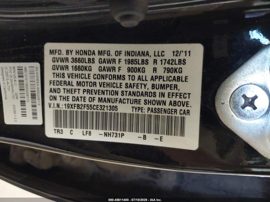 19XFB2F55CE321305 2012 HONDA CIVIC photo no. 9