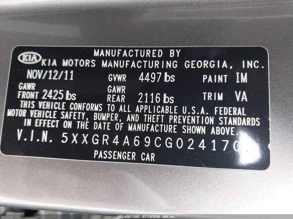 5XXGR4A69CG024170 2012 KIA OPTIMA photo no. 9