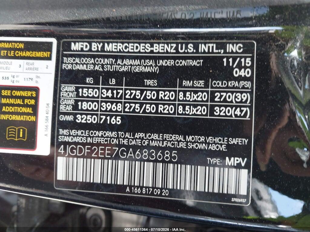 4JGDF2EE7GA683685 2016 MERCEDES-BENZ GL 350 BLUETEC photo no. 9