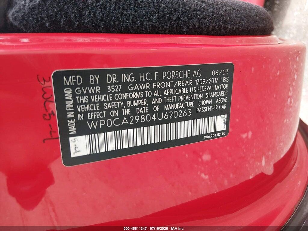 WP0CA29804U620263 2004 PORSCHE BOXSTER photo no. 9