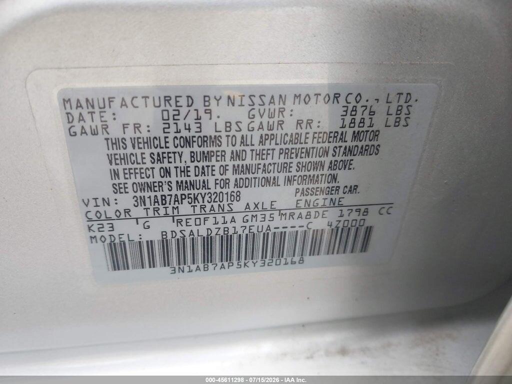 3N1AB7AP5KY320168 2019 NISSAN SENTRA photo no. 9