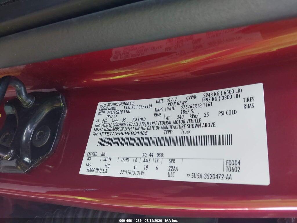 1FTEW1EP0HFB31485 2017 FORD F-150 photo no. 9
