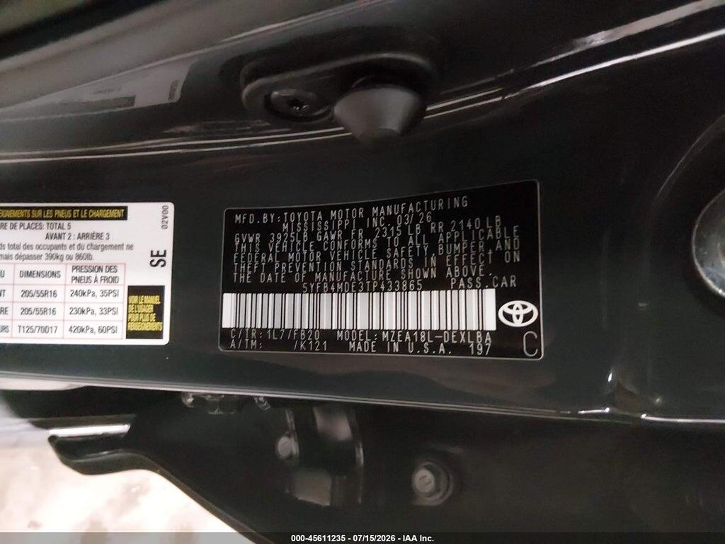 5YFB4MDE3TP433865 2026 TOYOTA COROLLA photo no. 9