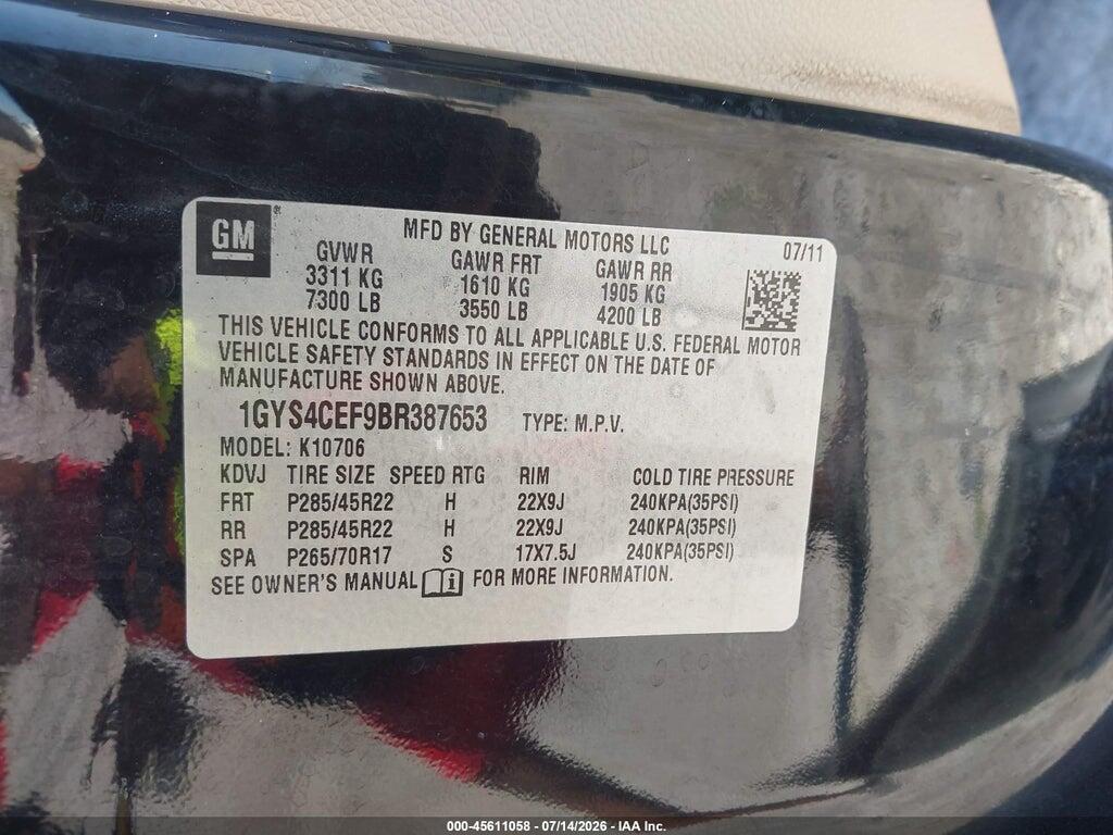 1GYS4CEF9BR387653 2011 CADILLAC ESCALADE photo no. 9