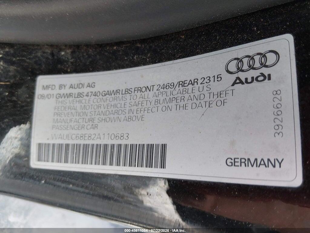 WAULC68E82A110683 2002 AUDI A4 photo no. 9