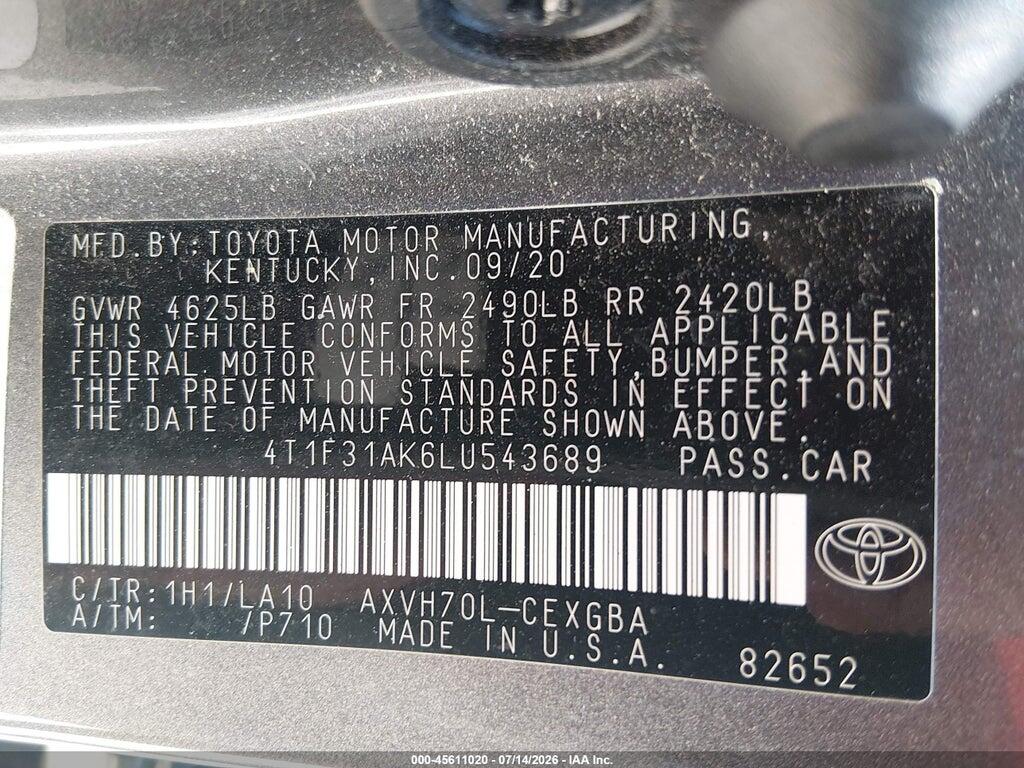 4T1F31AK6LU543689 2020 TOYOTA CAMRY photo no. 9