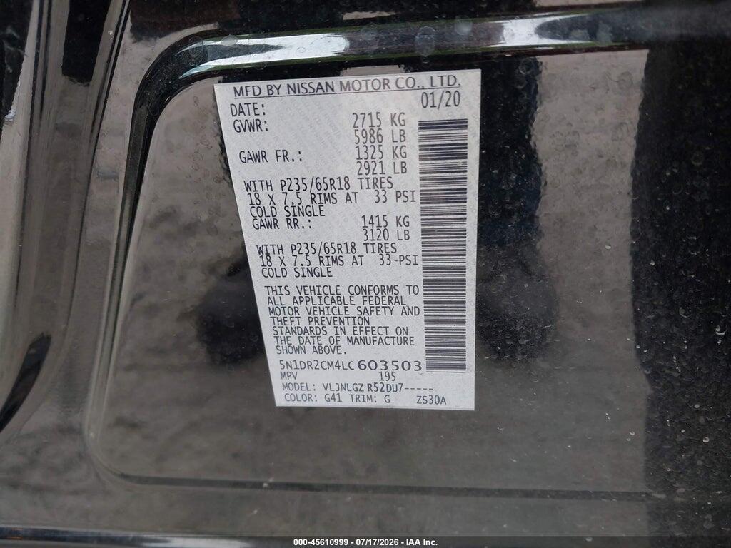 5N1DR2CM4LC603503 2020 NISSAN PATHFINDER photo no. 9