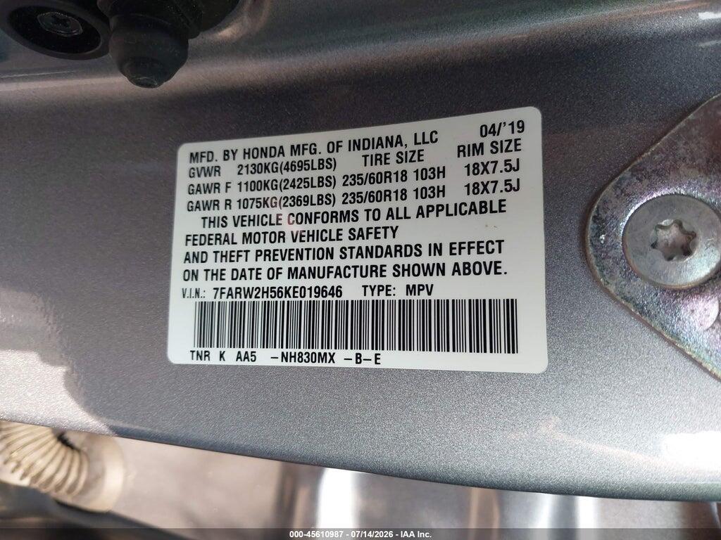 7FARW2H56KE019646 2019 HONDA CR-V photo no. 9