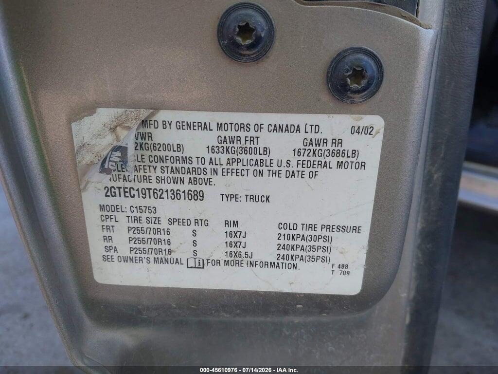 2GTEC19T621361689 2002 GMC SIERRA 1500 photo no. 9