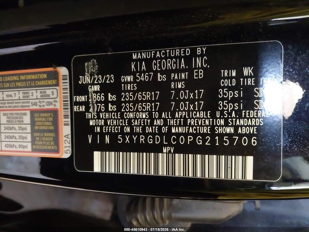 5XYRGDLC0PG215706 2023 KIA SORENTO photo no. 9