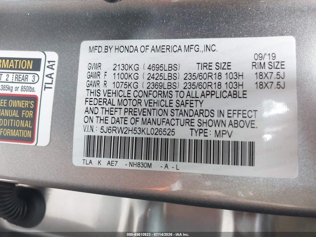 5J6RW2H53KL026525 2019 HONDA CR-V photo no. 9