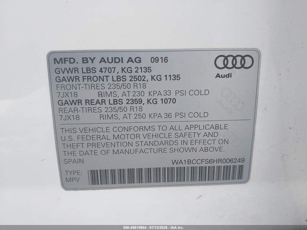 WA1BCCFS6HR006249 2017 AUDI Q3 photo no. 9