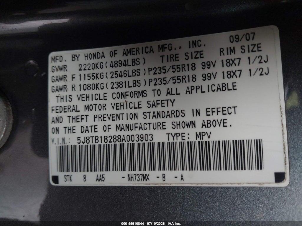 5J8TB18288A003903 2008 ACURA RDX photo no. 9