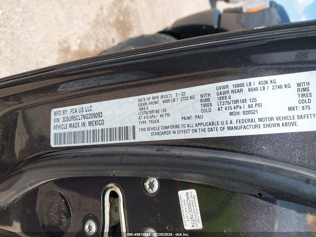 3C6UR5CL7NG209093 2022 RAM 2500 photo no. 9