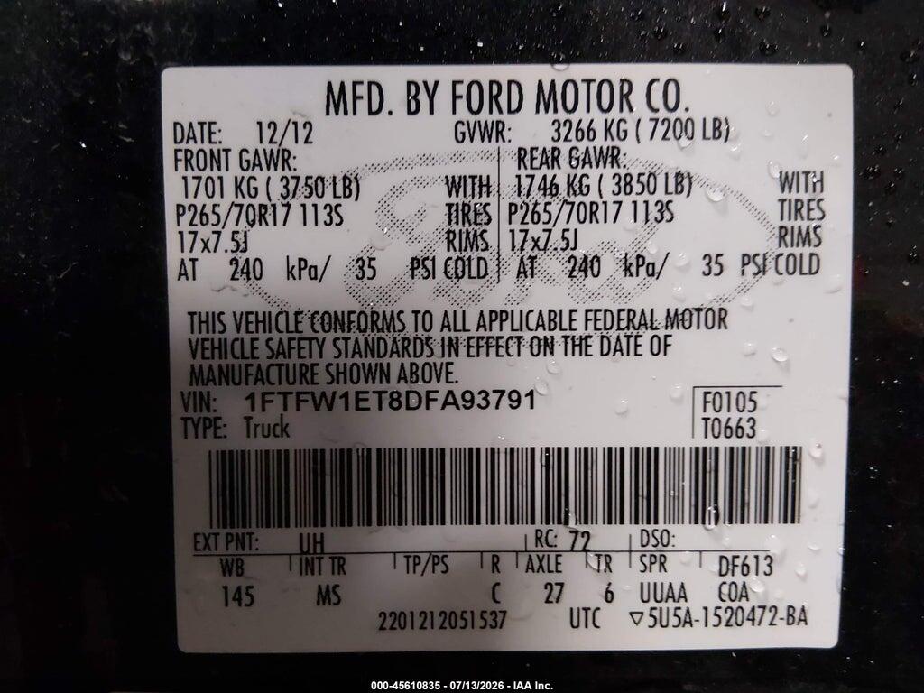 1FTFW1ET8DFA93791 2013 FORD F-150 photo no. 9