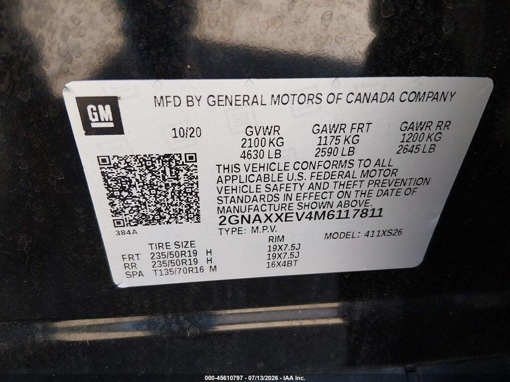 2GNAXXEV4M6117811 2021 CHEVROLET EQUINOX photo no. 9