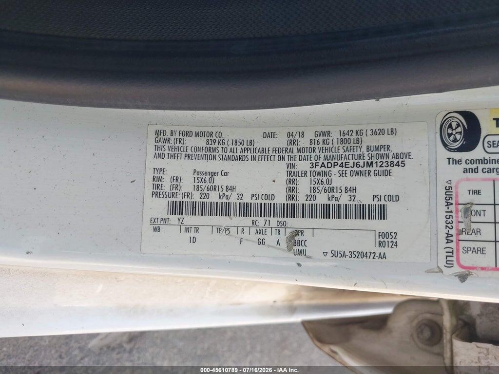 3FADP4EJ6JM123845 2018 FORD FIESTA photo no. 9