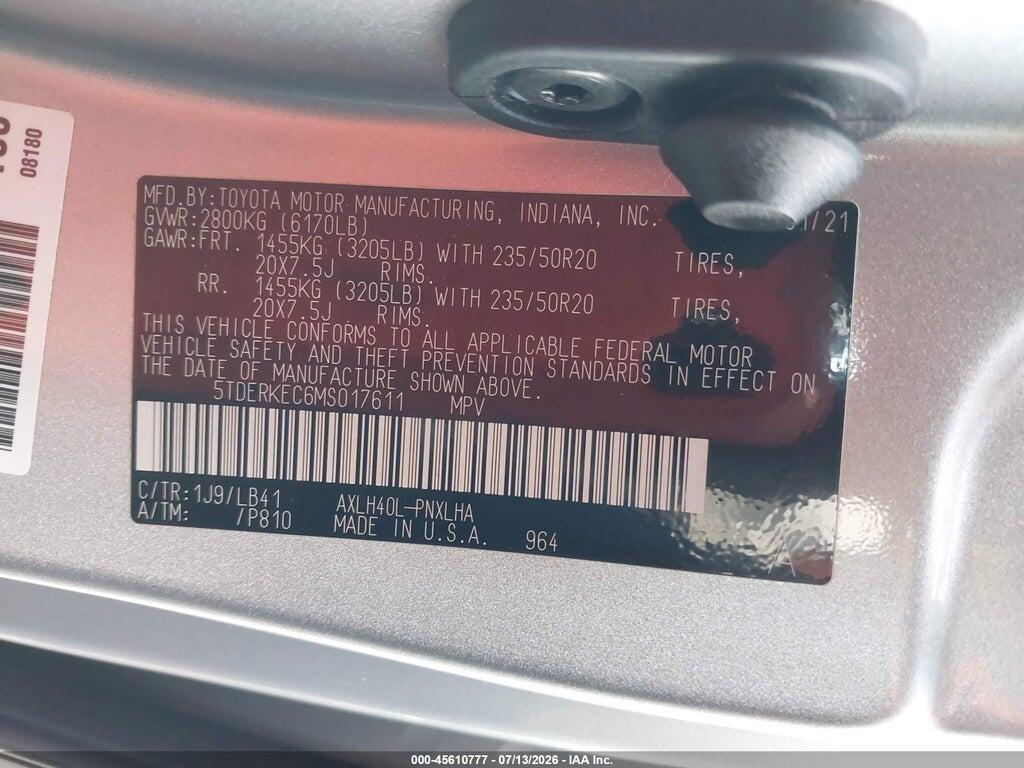 5TDERKEC6MS017611 2021 TOYOTA SIENNA photo no. 9