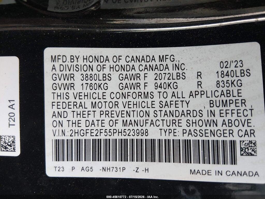 2HGFE2F55PH523998 2023 HONDA CIVIC photo no. 9