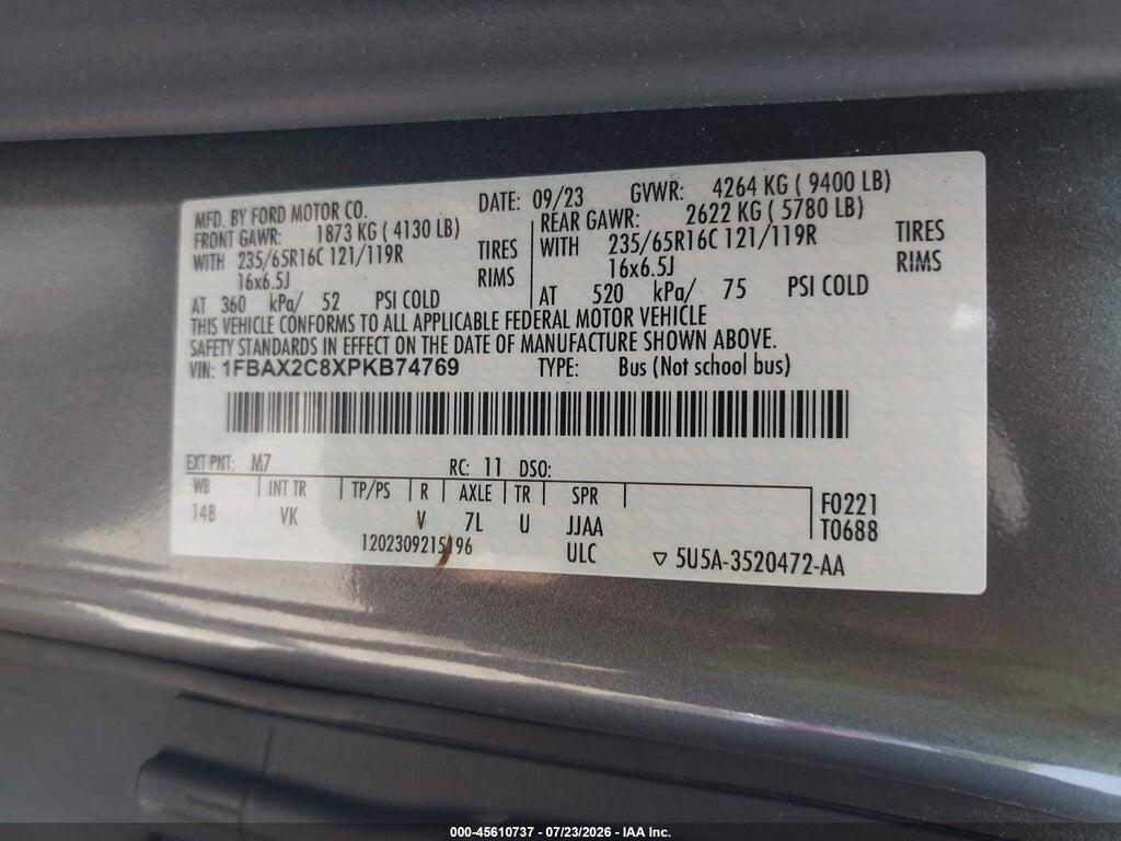 1FBAX2C8XPKB74769 2023 FORD TRANSIT-350 PASSENGER VAN photo no. 9