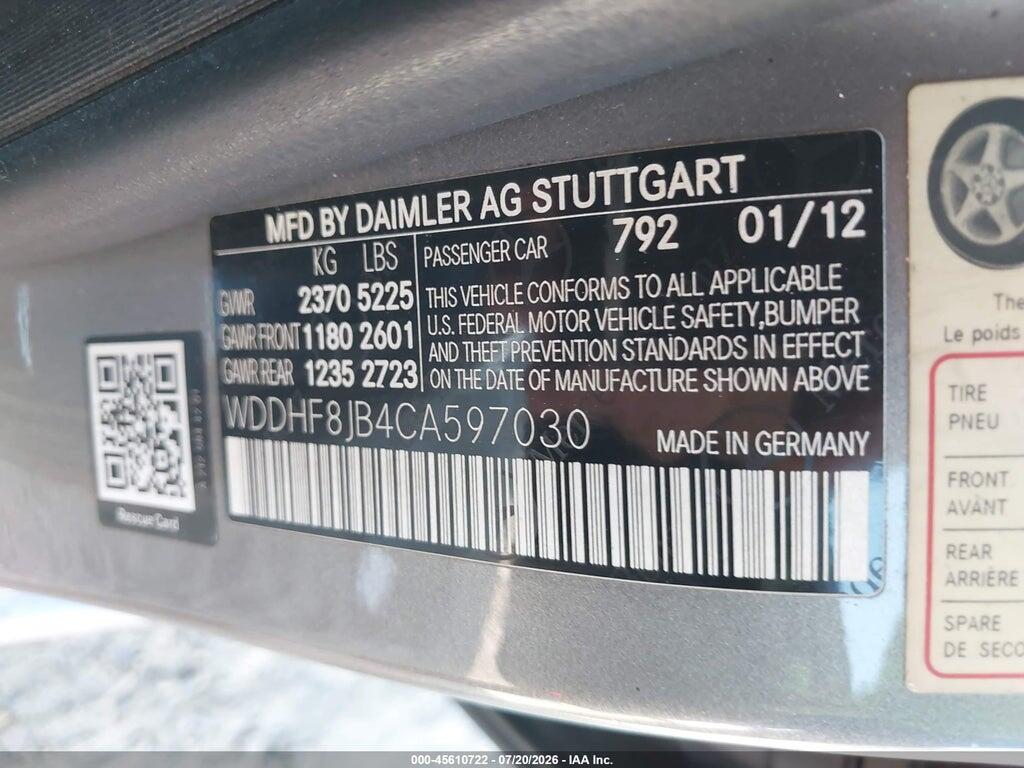 WDDHF8JB4CA597030 2012 MERCEDES-BENZ E 350 photo no. 9