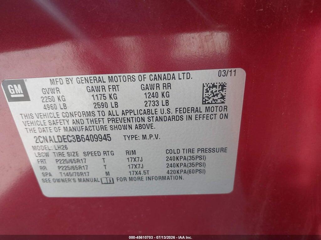 2CNALDEC3B6409945 2011 CHEVROLET EQUINOX photo no. 9