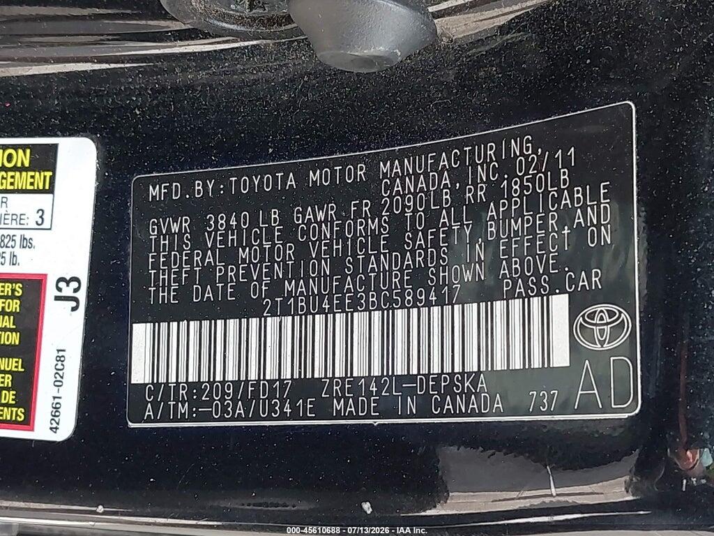 2T1BU4EE3BC589417 2011 TOYOTA COROLLA photo no. 9