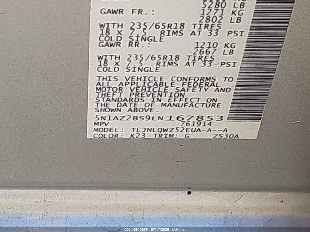 5N1AZ2BS9LN167853 2020 NISSAN MURANO photo no. 9