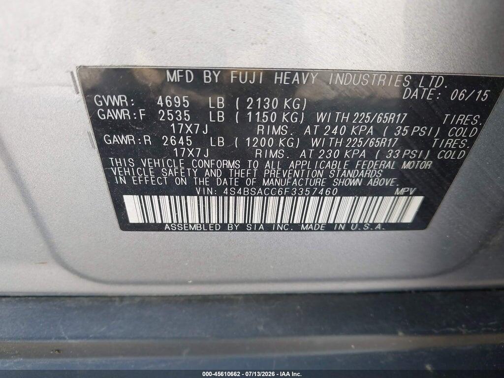4S4BSACC6F3357460 2015 SUBARU OUTBACK photo no. 9