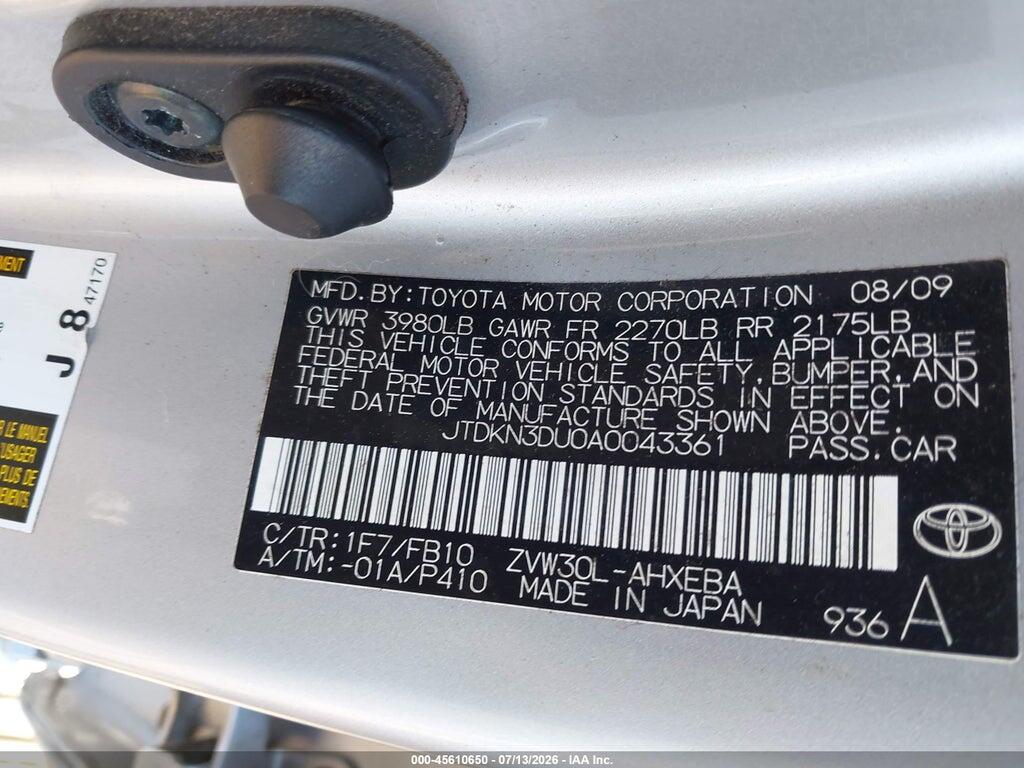 JTDKN3DU0A0043361 2010 TOYOTA PRIUS photo no. 9