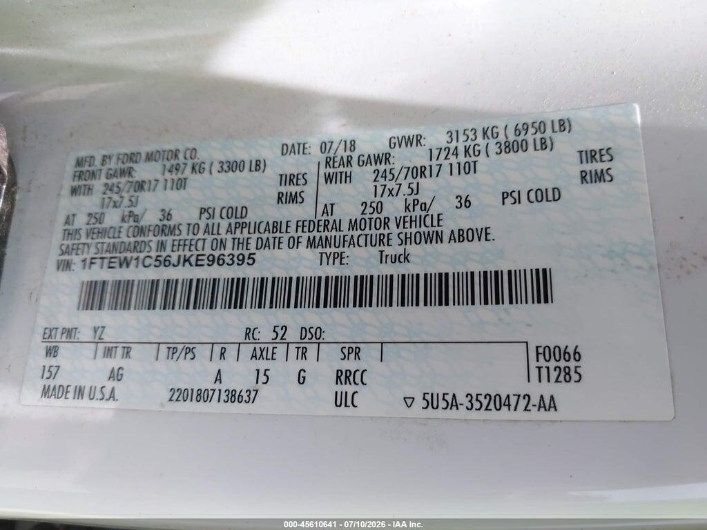 1FTEW1C56JKE96395 2018 FORD F-150 photo no. 9