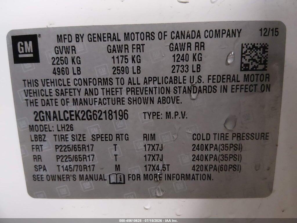2GNALCEK2G6218196 2016 CHEVROLET EQUINOX photo no. 9