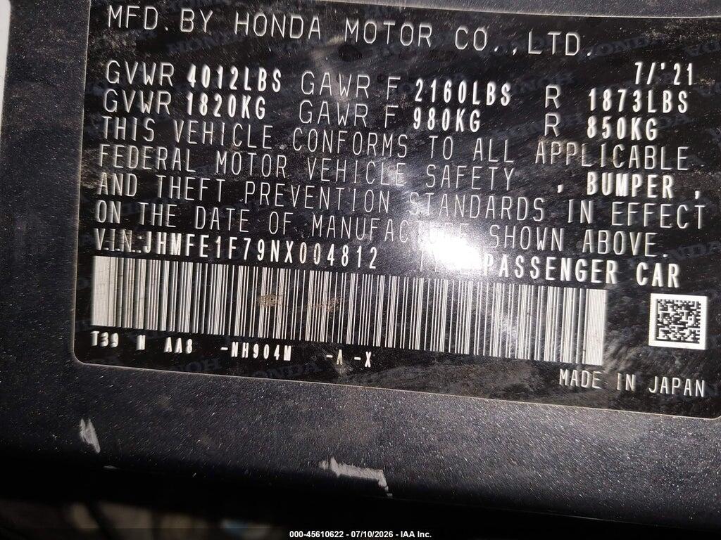 JHMFE1F79NX004812 2022 HONDA CIVIC photo no. 9