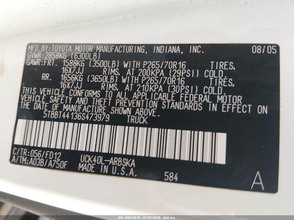 5TBBT44136S473979 2006 TOYOTA TUNDRA photo no. 9